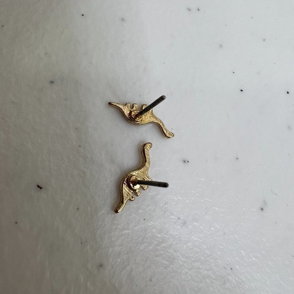 Dinosaur Earrings Gold Tone‎ Stud Small Tiny Dainty Pierced Dino - Picture 5 of 6